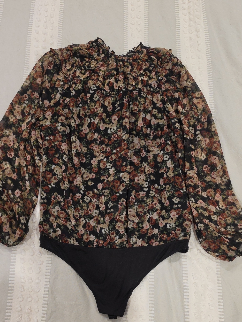 Abercrombie & Fitch Black Floral Sheer Long-Sleeve Bodysuit